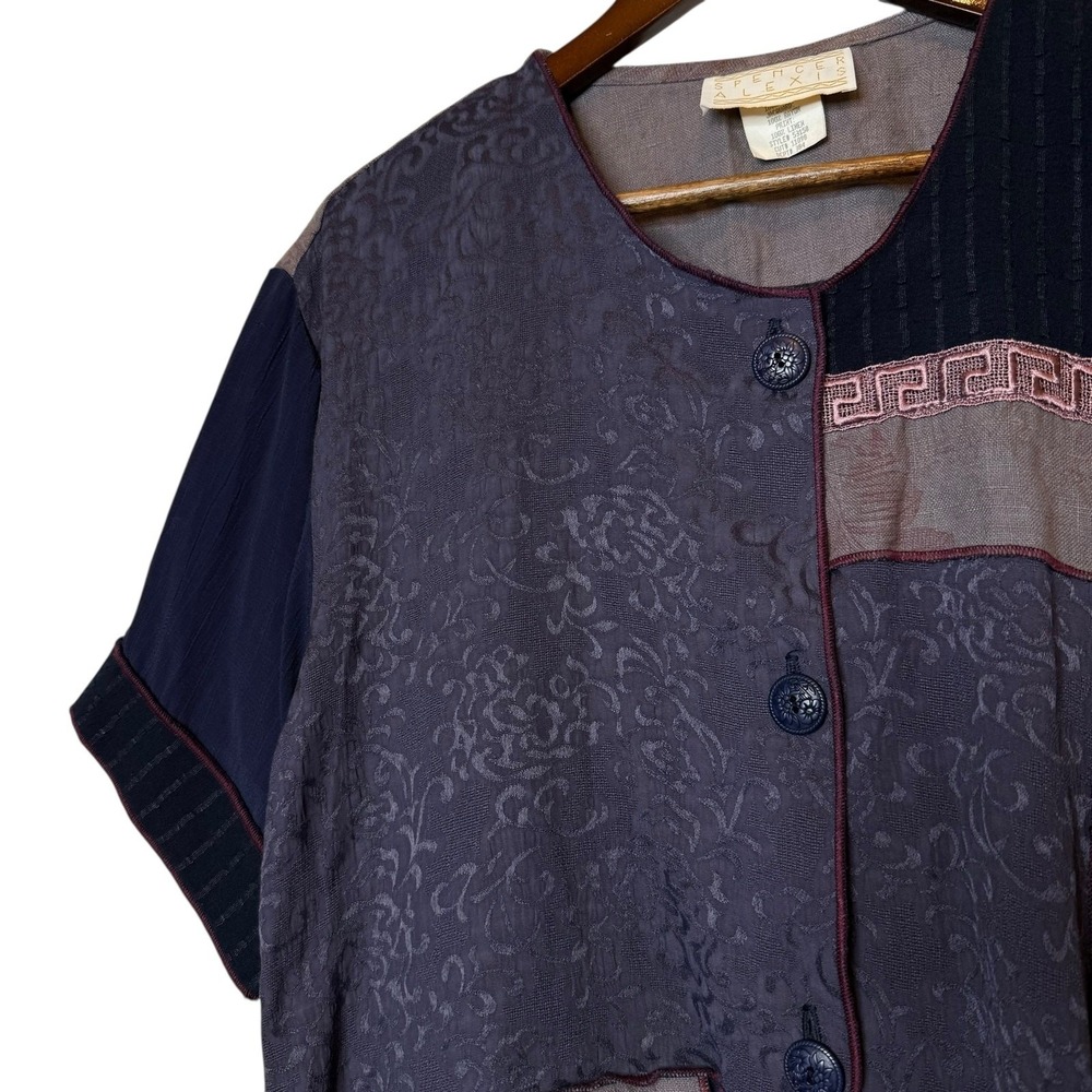 Spencer Alexis Vintage Patchwork Button Up Top Boho Mixed Media Art to Wear sz 8 - Picture 2 of 7